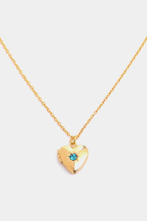 Birthstone Heart 14K Gold-Plated Pendant Locket Necklace