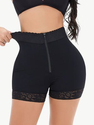 Plus Size Zip-Up Lace Trim Shaping Shorts (S-6XL)