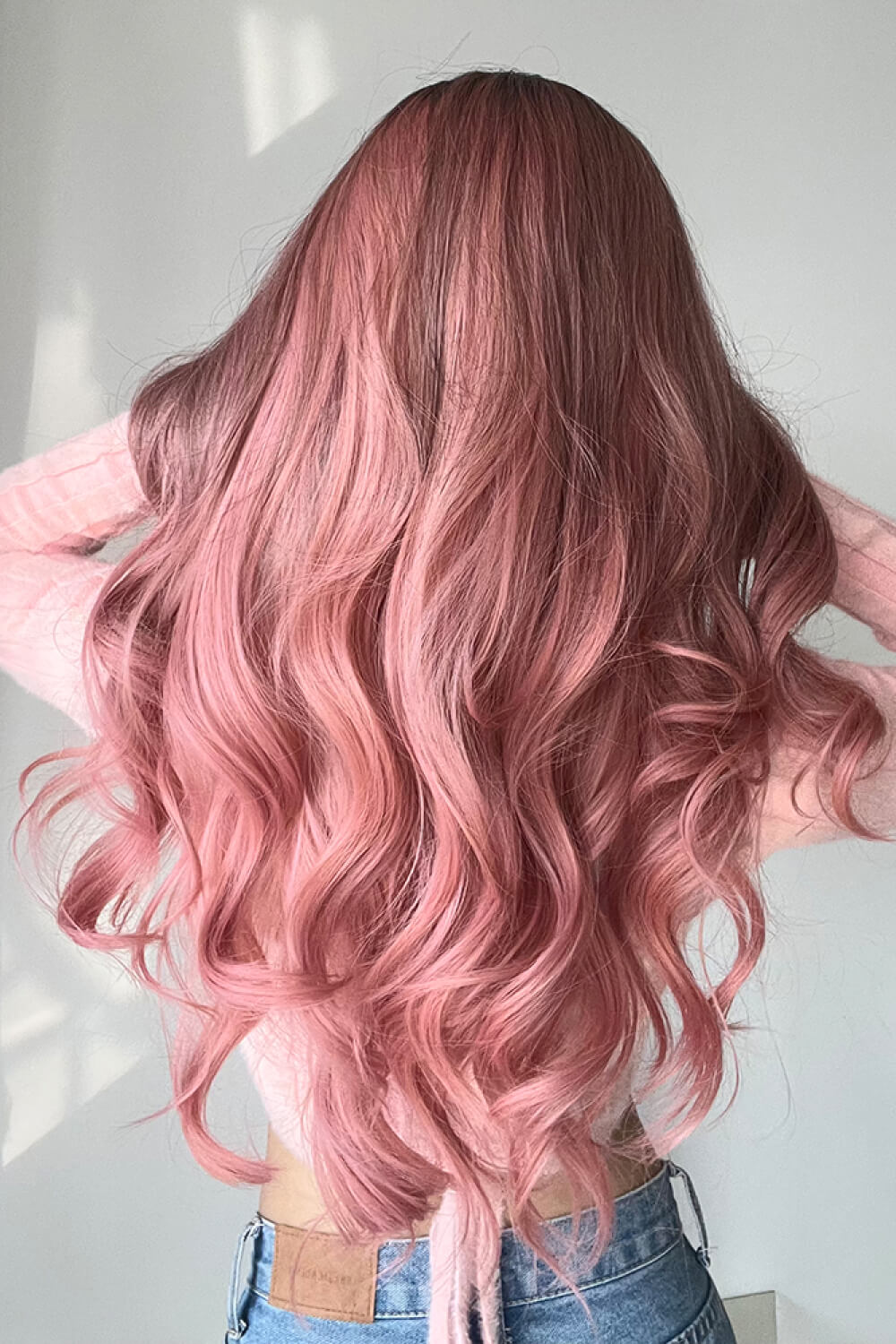 Pink Ombre Wave Synthetic Long Wigs 26''