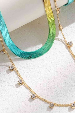 Gradient Herringbone Rhinestone Chain Double-Layered Necklace