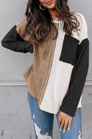 Color Block Cable-Knit Sweater (S-3XL)