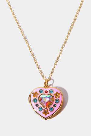 Rhinestone Decor Heart Box Pendant Locket Necklace