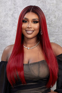 Red Ombre 13*2" Lace Front Wigs Synthetic Straight 26" 150% Density