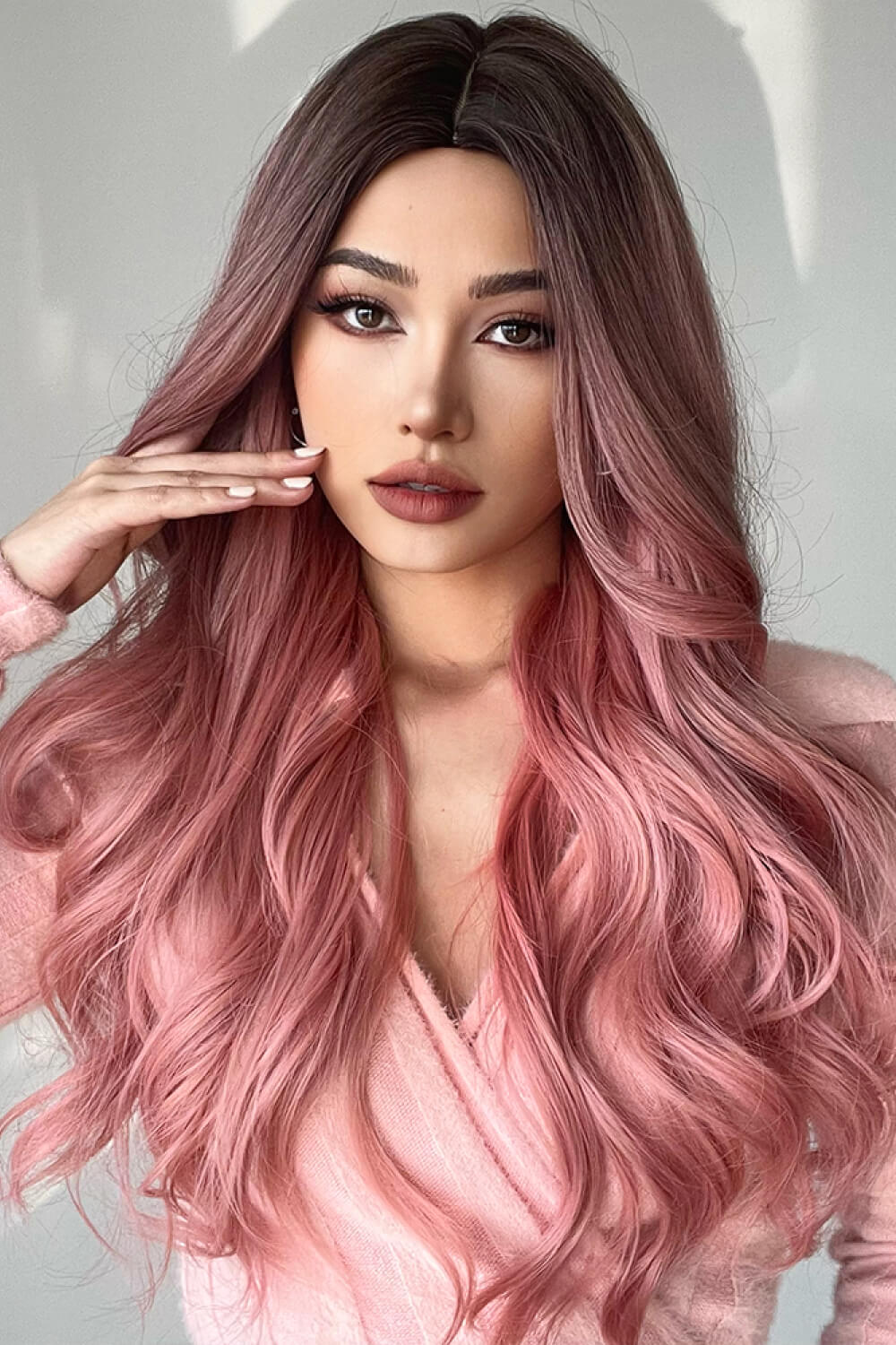 Pink Ombre Wave Synthetic Long Wigs 26''
