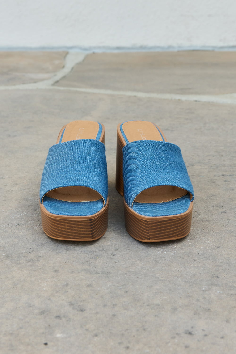 Denim Platform Heel Mules Sandals