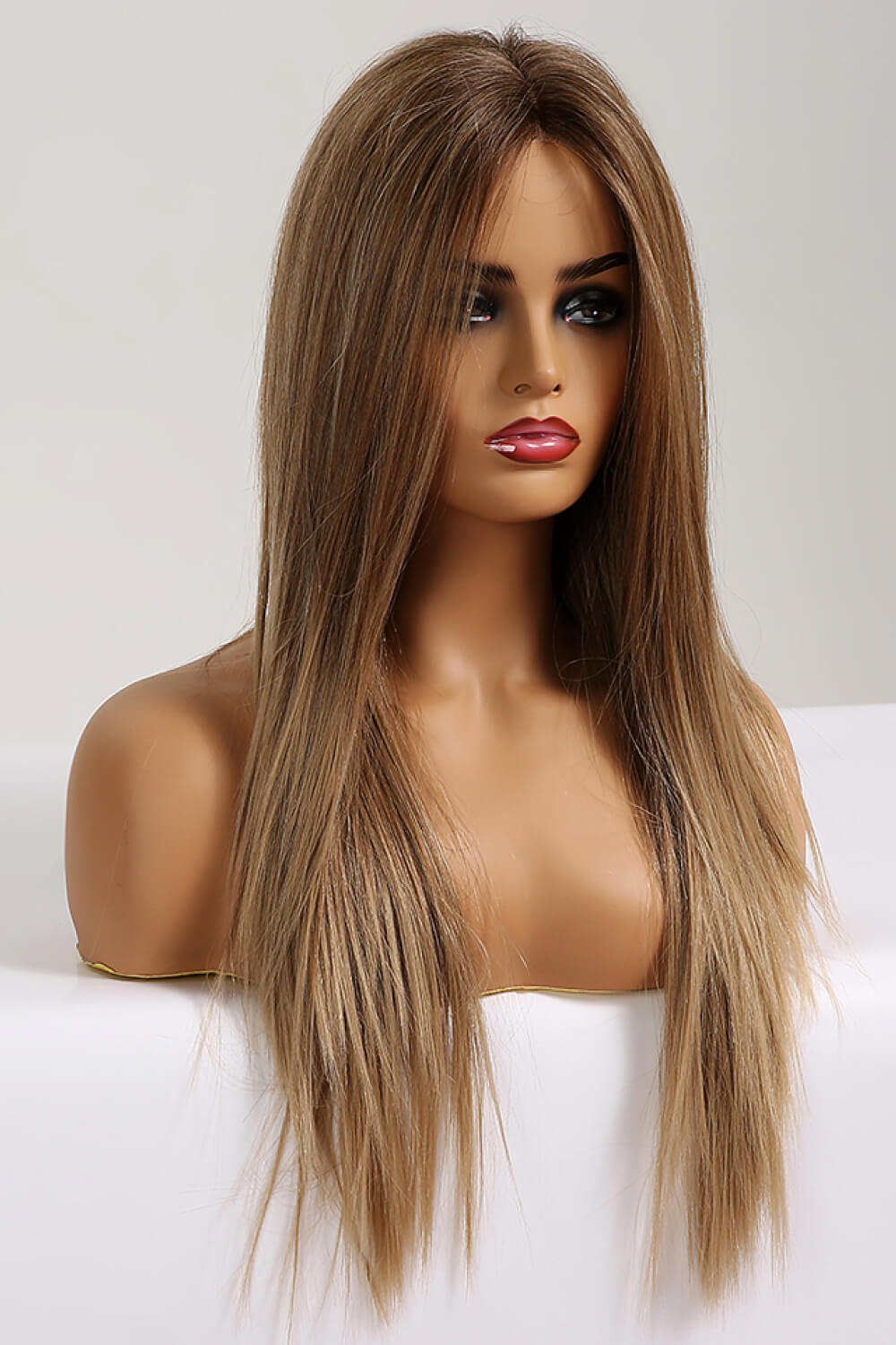 13*2" Brown Highlight Lace Front Synthetic Long Straight Wig 26'' 150% Density