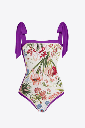 Violet Floral Tie Shoulder Two-Piece Swim Set (S-2XL)