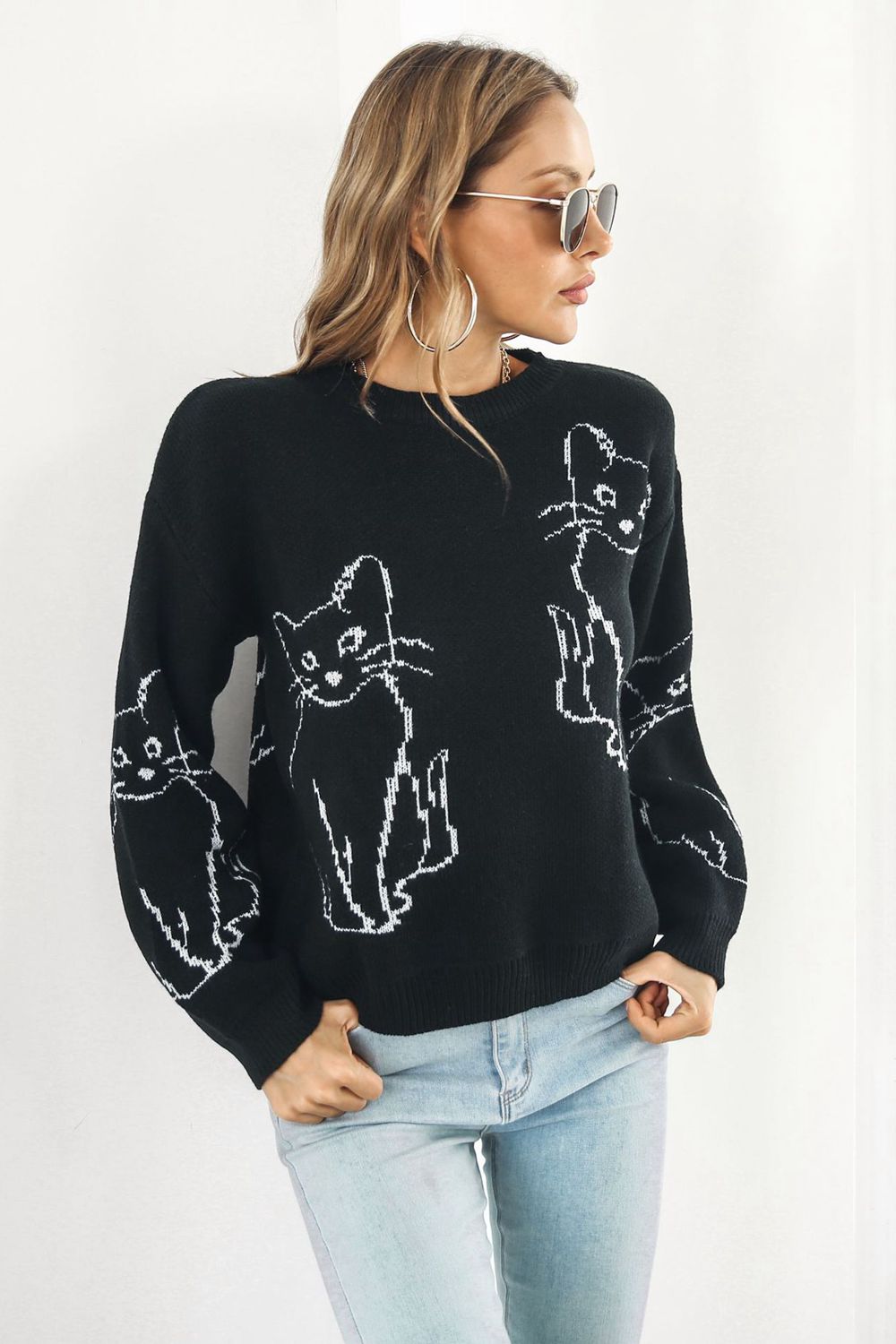 Cat Round Neck Pullover Sweater (S-L)