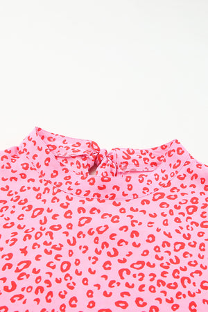 Pink Leopard Print Lace Short Sleeve Blouse (S-XL)