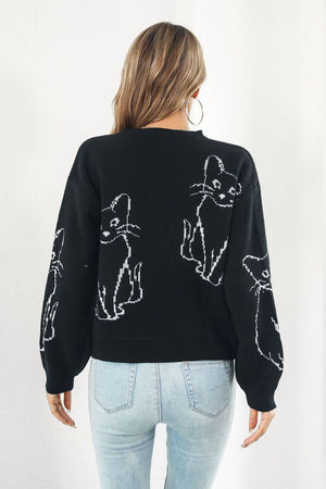 Cat Round Neck Pullover Sweater (S-L)