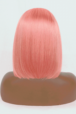 Rose Pink 12" 165g Lace Front Wigs Human Hair in Rose Pink 150% Density
