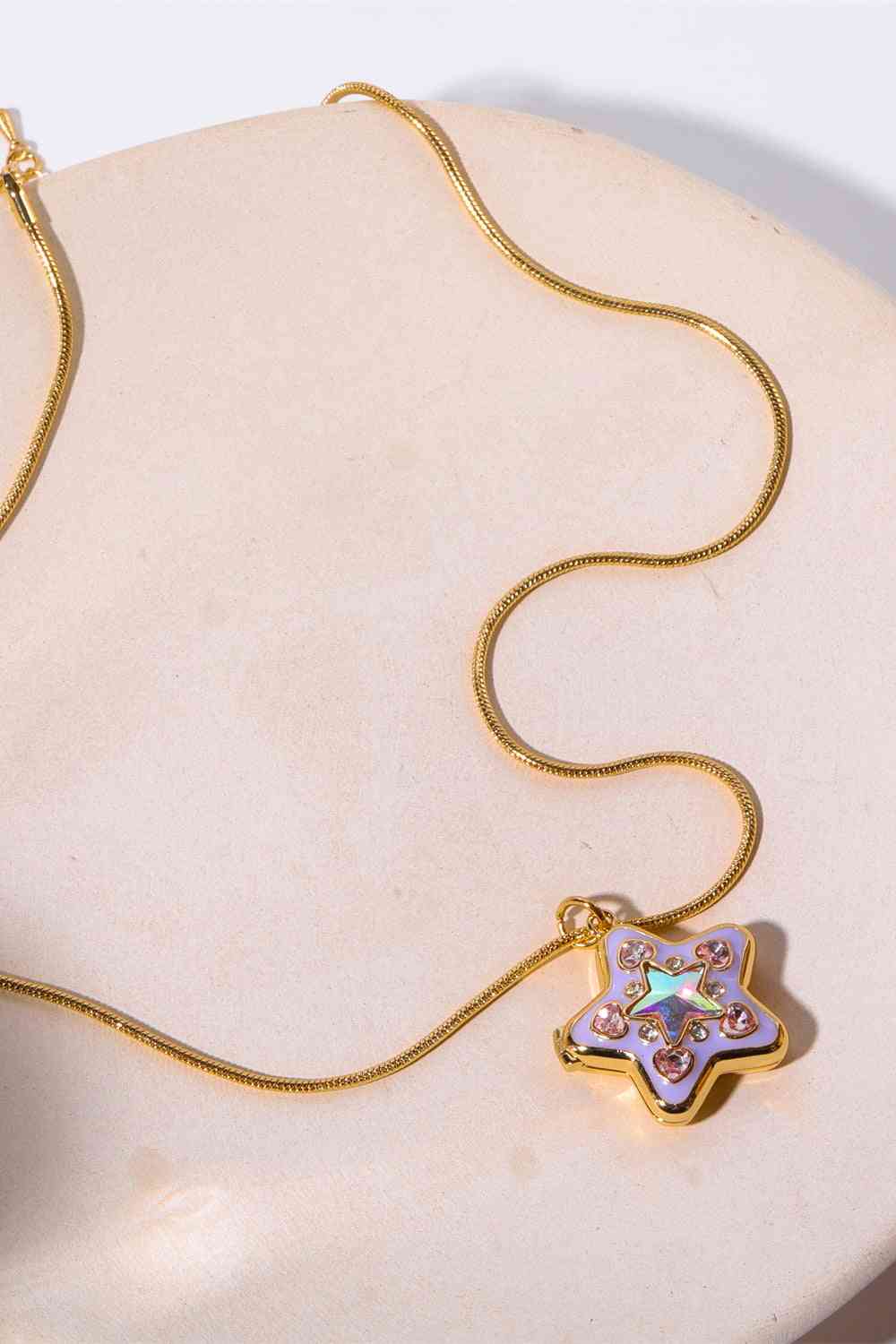 Rhinestone Decor Star Box Pendant Locket Necklace