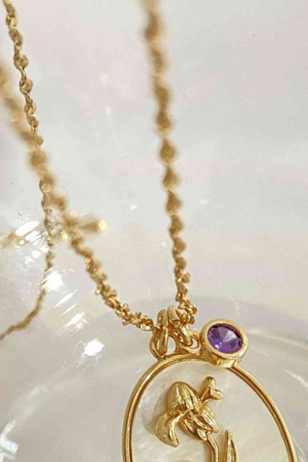 Birth Stone Flower Shell Pendant Copper Necklace