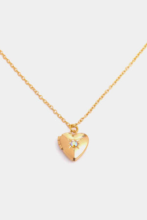 Birthstone Zircon Heart Shape 14K Gold-Plated Pendant Locket Necklace
