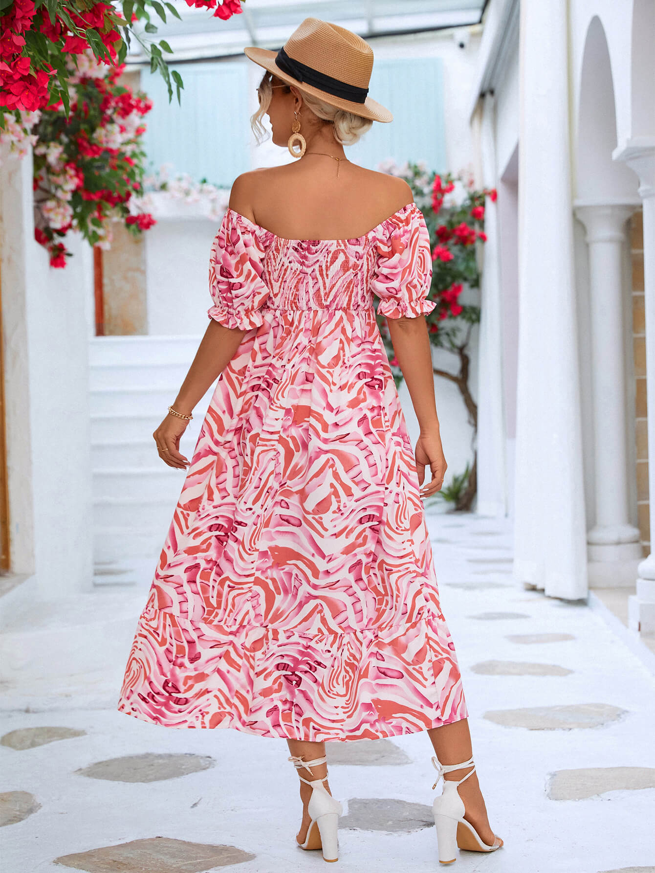 Floral Smocked Flounce Sleeve Midi Dress (S-XL)