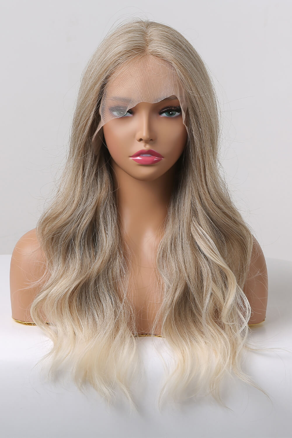 13*2" Lace Front Wigs Synthetic Long Wave 24" 150% Density Medium Blonde Highlights