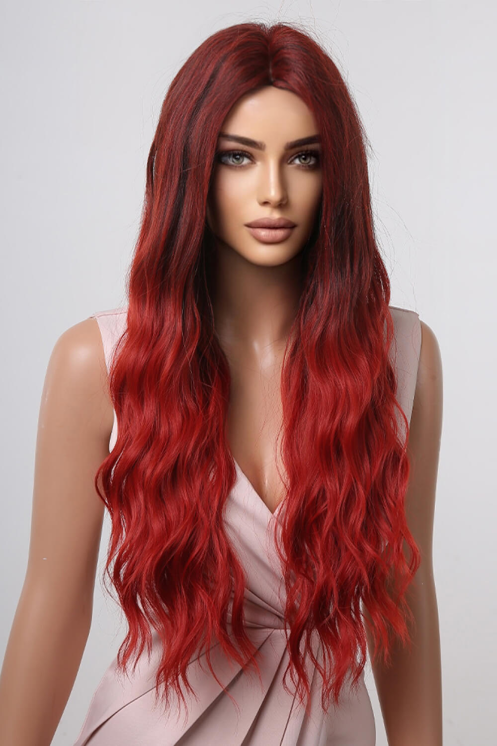 13*1" Red Ombre Synthetic Long Wave Wig 27"