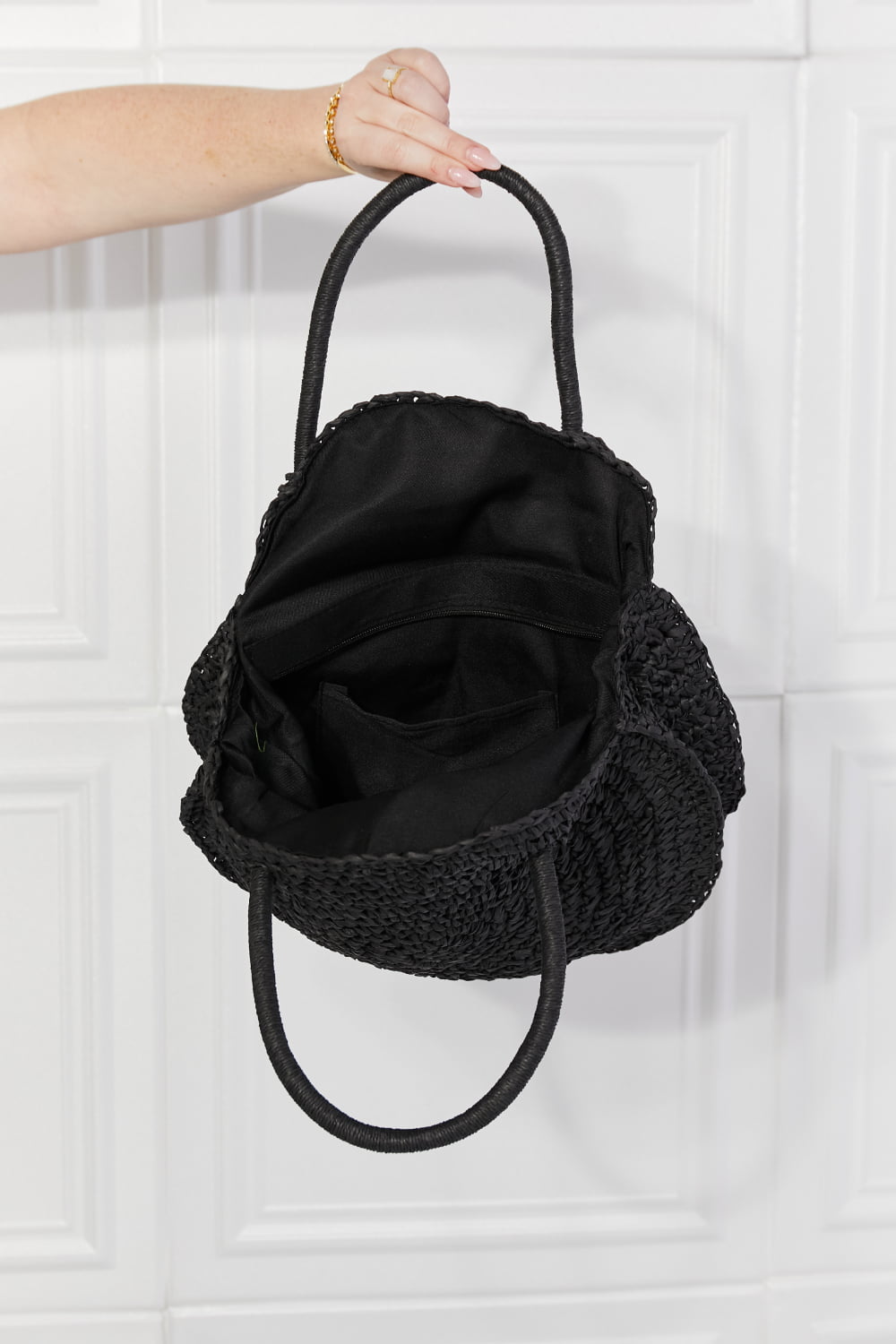 Black Straw Rattan Handbag