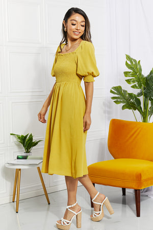 Mustard Square Neck Midi Dress (S-3XL)