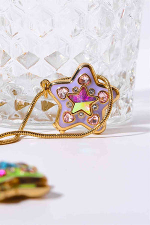 Rhinestone Decor Star Box Pendant Locket Necklace