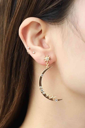Zircon Star + Moon Alloy Earrings