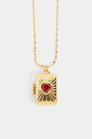Heart Zircon Box Pendant Copper Locket Necklace