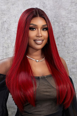Red Ombre 13*2" Lace Front Wigs Synthetic Straight 26" 150% Density