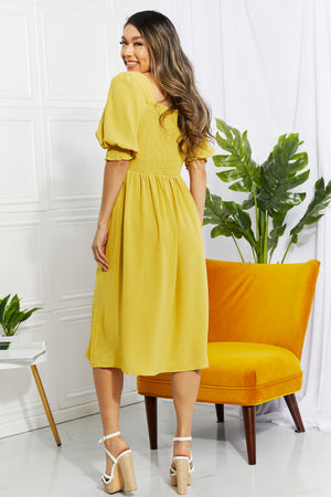 Mustard Square Neck Midi Dress (S-3XL)