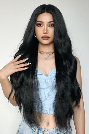 Black Full Machine Long Wave Synthetic Wigs 28''