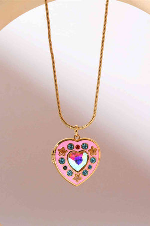Rhinestone Heart Pendant Locket Necklace