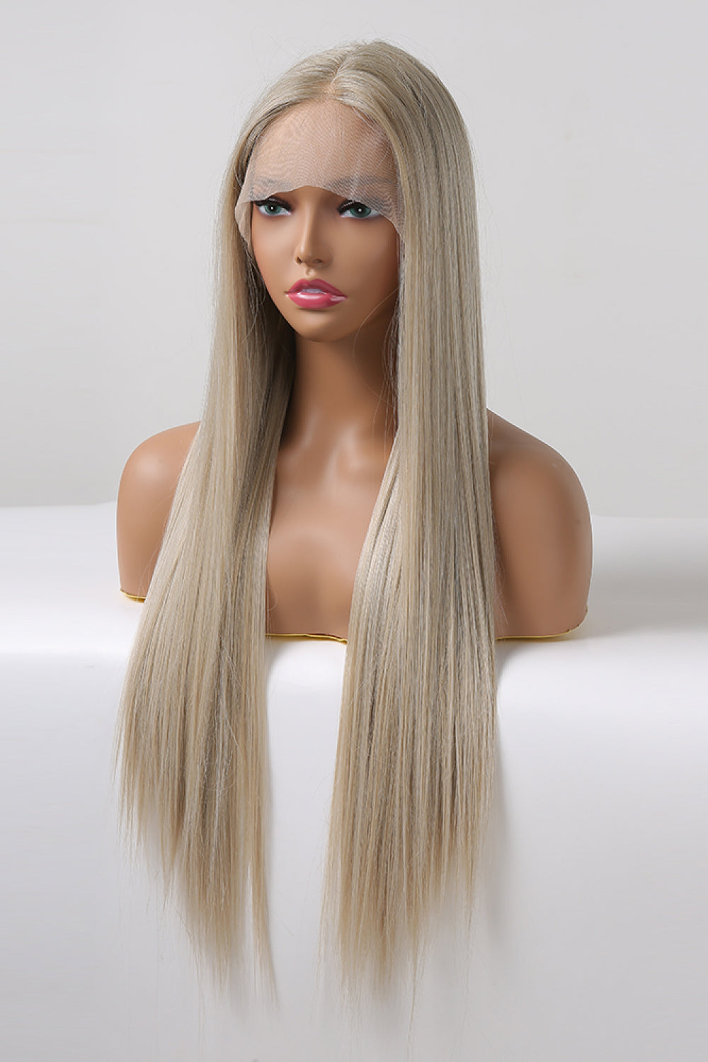 13*2" Blonde/Ash Brown Lace Front Synthetic Long Straight Wig 27" 150% Density