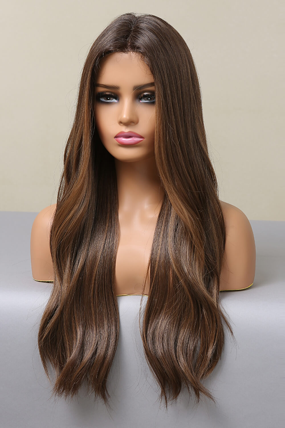 13*2" Brown Balayage Lace Front Synthetic Long Wave Wig 26" 150% Density
