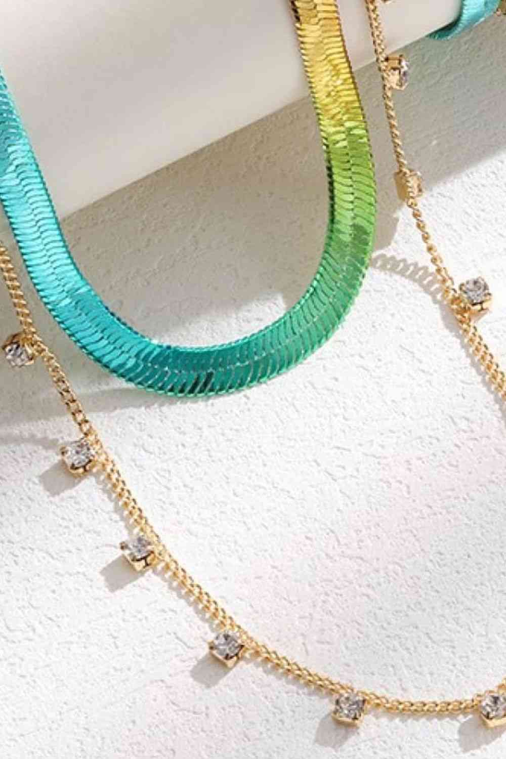 Gradient Herringbone Rhinestone Chain Double-Layered Necklace