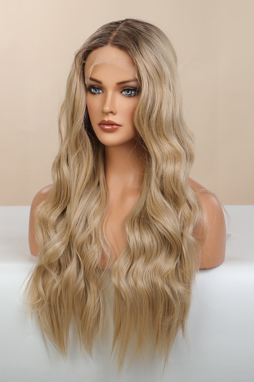 13*2" Light Brown/Blonde Ombre Lace Front Synthetic Long Wave Wig 26'' 150% Density