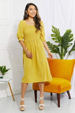 Mustard Square Neck Midi Dress (S-3XL)