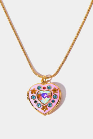 Rhinestone Heart Pendant Locket Necklace