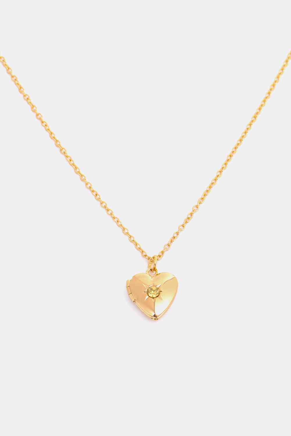 Birthstone Zircon Heart Shape 14K Gold-Plated Pendant Locket Necklace